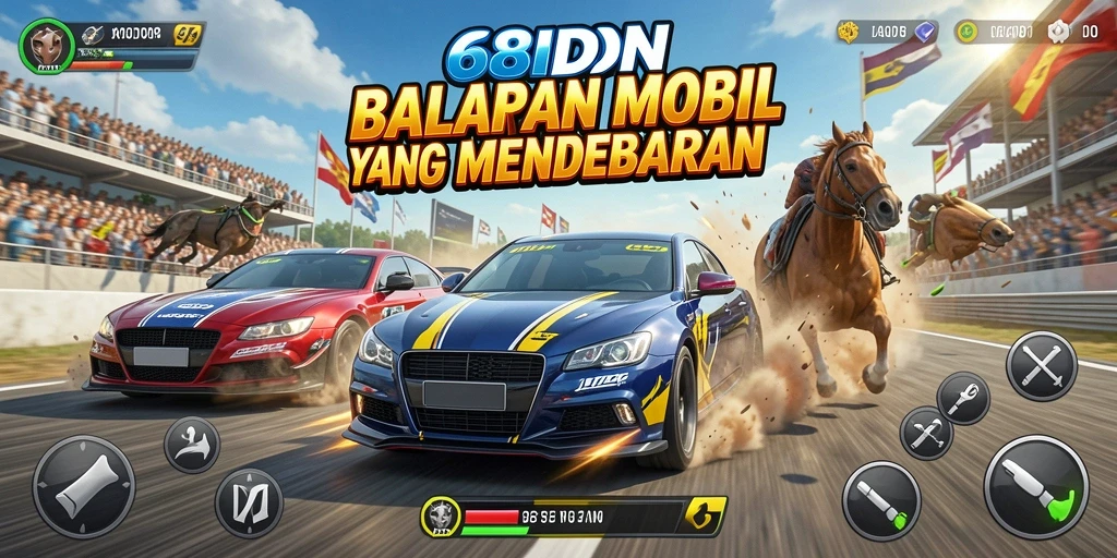 Tampilan gameplay yang mendebarkan dari 68IDN dalam balapan mobil.
