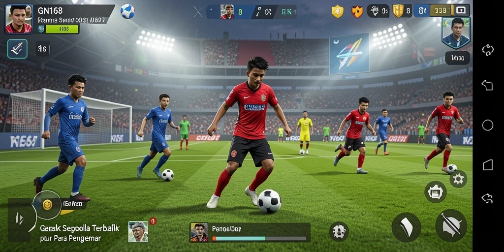 Tangkapan layar gameplay GN168 yang menampilkan aksi sepak bola seru.