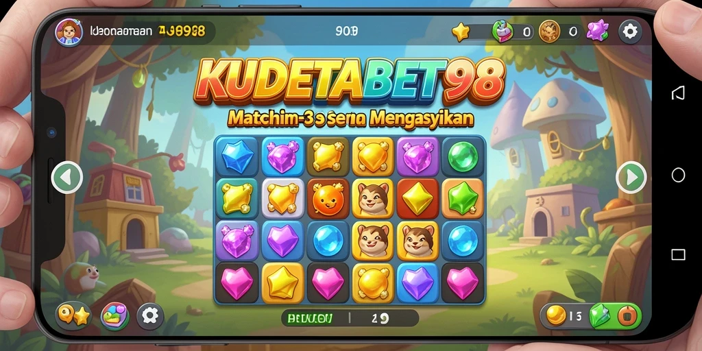 Screenshot gameplay KUDETABET98 menunjukkan kombinasi objek Match-3 yang seru.